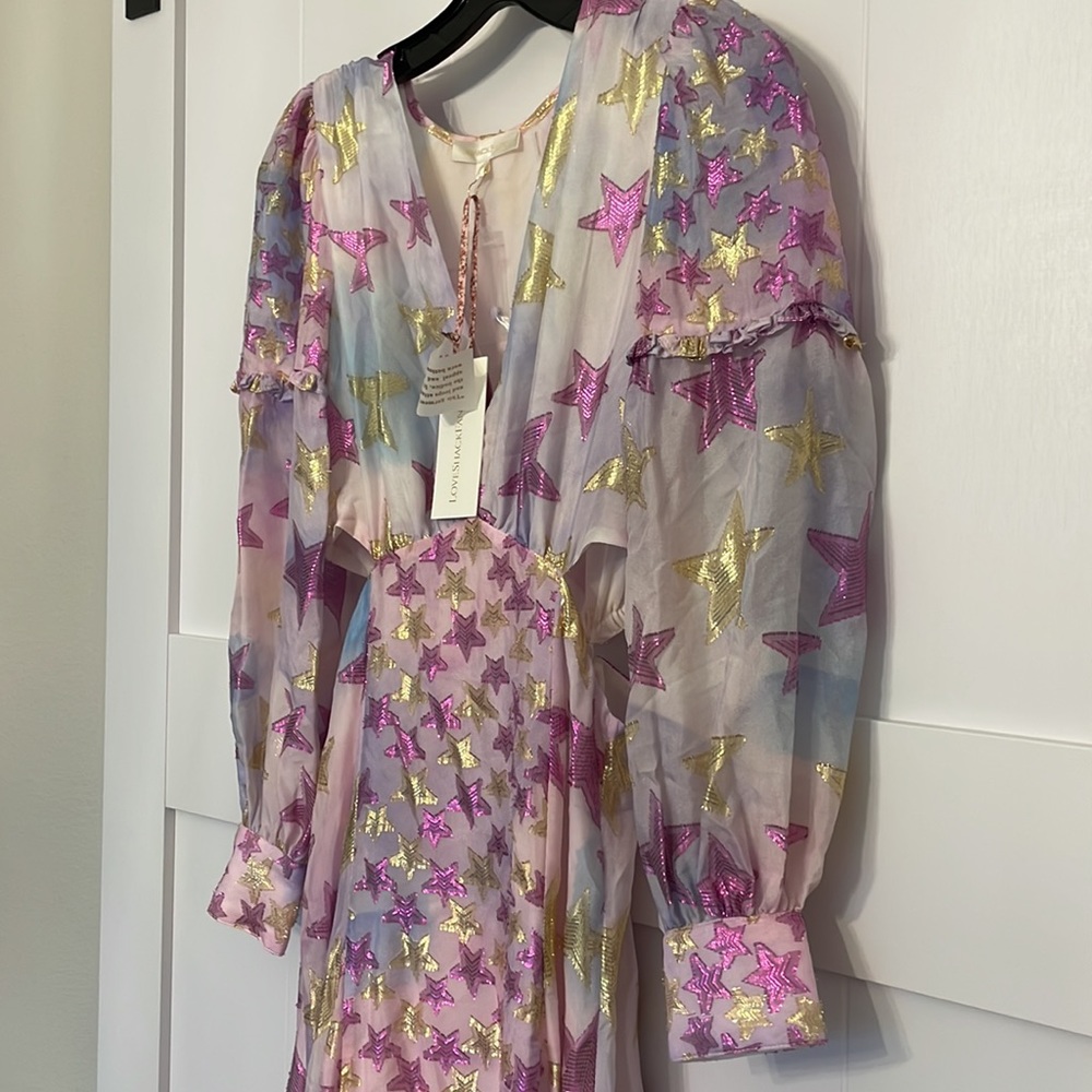 NWT LoveShackFancy Aneesha dress multi-sized lurex star print - Picture 8 of 12